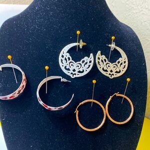 Set Of 3 Vintage Costume Jewelry Earrings For Pierced Ears